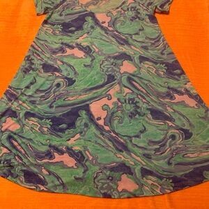 Tori Richard Honolulu Dress Marbled Green Pink Blue Purple Swing T-Shirt Dress